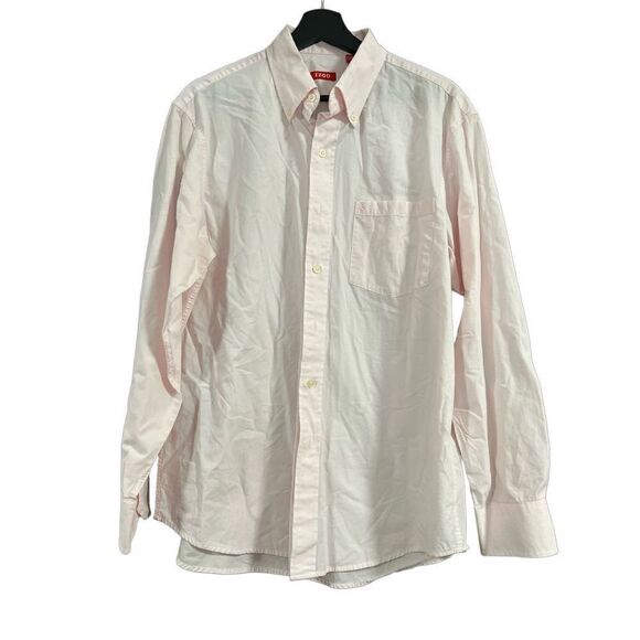 IZOD Pink Button Down Up LS Light Pink Men’s Medium Dress Work Shirt Med Soft Al - Picture 3 of 10